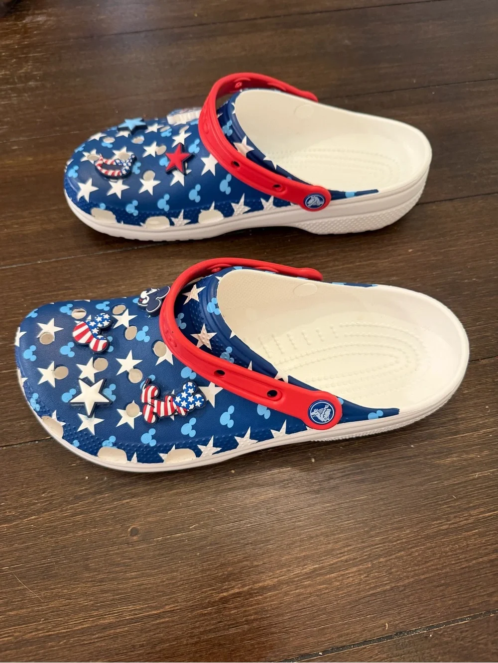 CROCS Disney Parks Navy Star & Patriotic Mickey Clogs with Red Strap